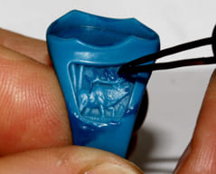 Elk antlers being waxed up and re-carved for crisp undercut detail.